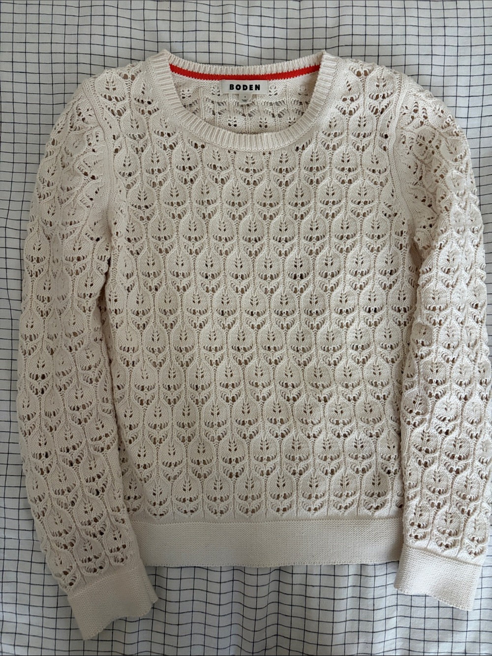 Boden Cream Crochet Knit Jumper, like new, Small